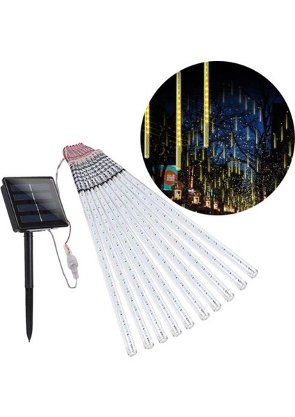 8 Adet Meteor Kayan Tüp LED - Ağaç Bahçe-Sokak Saplamalı Yağmur Işıkları Solar Güneş Enerjili