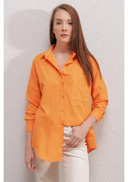 20153 Tek Cepli Oversize Gömlek - Oranje