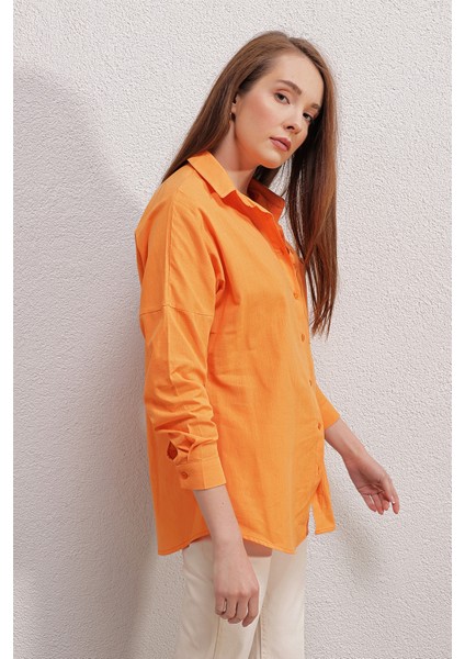 20153 Tek Cepli Oversize Gömlek - Oranje