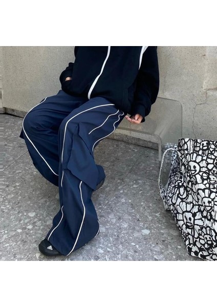 Harajuku Lines Detail Cargo Pocket Dark Navy Tracksuit Lacivert Eşofman Altı