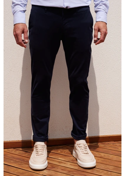 ALTINYILDIZ CLASSICS Erkek Lacivert Slim Fit Dar Kesim Pamuklu Esnek Rahat Chino Pantolon