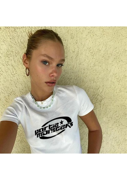 Partie Monsters Baskılı Beyaz Crop