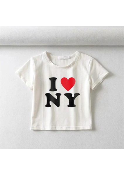 I Love Ny Baskılı Beyaz Crop fiyatları