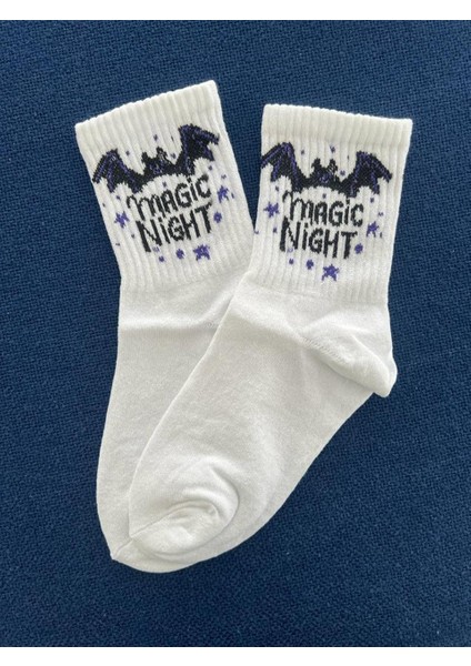 Touz Moda Magic Night Unisex Beyaz Kolej Çorap