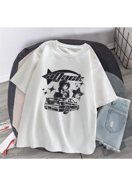Killer Girl & Car Baskılı Beyaz Oversize T-Shirt fiyatları