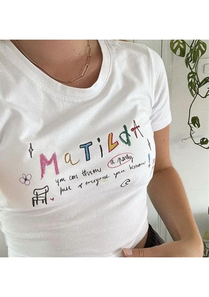 Matilda Baskılı Beyaz Crop