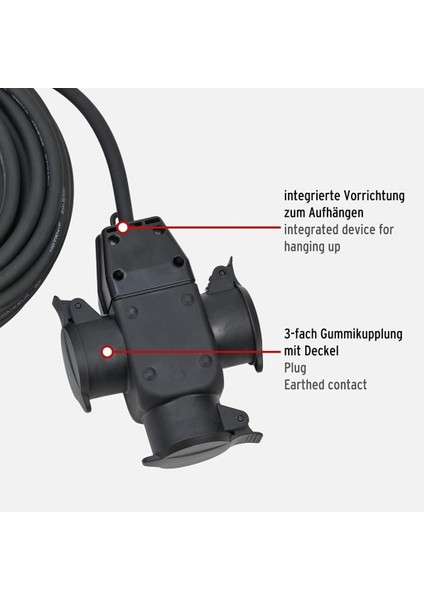 H07RN-F3G1,5 25 Metre IP44 Lisanslı Dış Mekan 3 Soketli Uzatma Priz