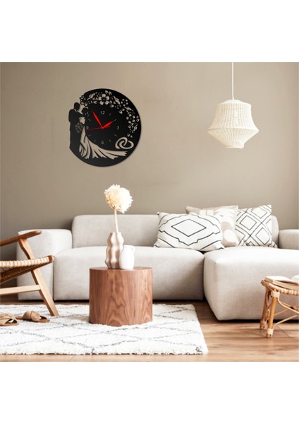 Duvar Saati Evlilik Gelin Damat Düğün Tasarımlı Ev ve Ofis Için Dekoratif Metal Duvar Saati