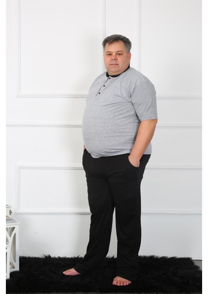 Büyük Beden Erkek Gri Penye Pijama Takım 65010 fiyatları