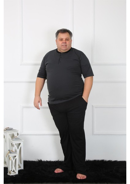 Büyük Beden Erkek Antrasit Penye Pijama Takım 65010