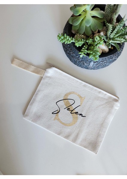 Kişiye Özel İsme Özel Bez Çanta Clutch Sarı Siyah Renkli