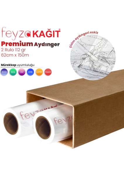 Feyza Kağıt® Plankopya Ozalit  Aydınger (Çizim) Kağıdı  112GR  Rulo 62CM x 150MT (2 Rulo)