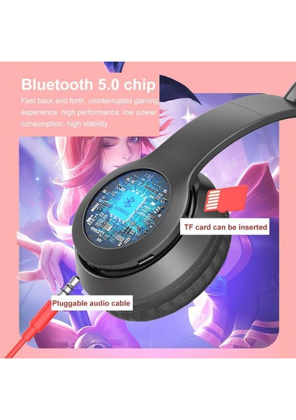 P47M Sevimli Renkli Kedi Kulak Bluetooth Kulaklık Mor