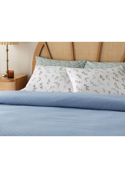 Plain Pamuklu Çift Kişilik Pike 200 x 220 cm Mavi