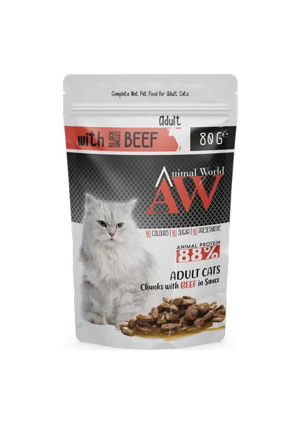 Animal World Sığır Etli Parça Etli Kedi Yaş Maması 80 Gr. 24 Adet