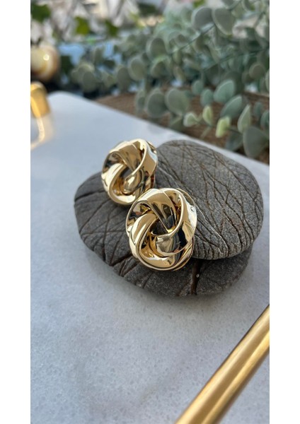 Vıp Gold Mango Model Metal Plaka Sarmal Küpe (35MM)