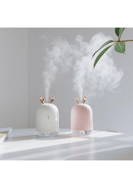 H1 Sevimli Geyik Mini 220 ml Hava Nemlendirici Buhar Makinesi ve Aroma Difüzörü Pembe