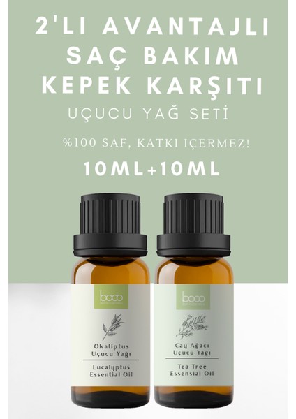 2'li Avantajlı Paket Kepek Karşıtı Çay Ağacı Yağı & Okaliptus %100 Saf Uçucu Yağı (20ml)