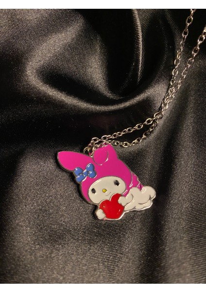 My Melody Kuromi Anime Kolye Metal Alaşım Zamak Döküm Saf Gümüş Kaplama 60 65CM Zincir Kolye