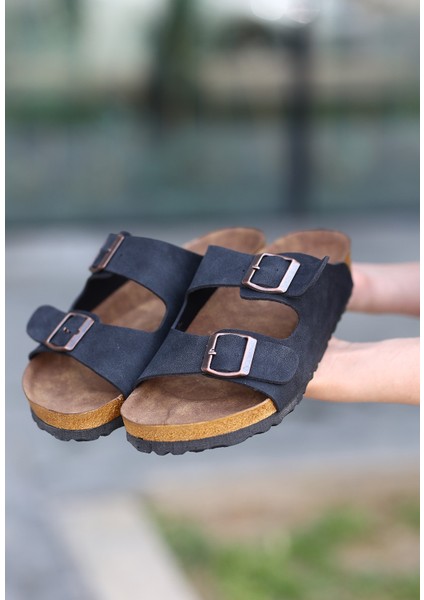 Terlik Nubuk Siyah Topuk Boyu 2,5 cm