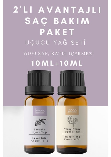 2'li Paket Saç Bakım Lavanta & Ylang-Ylang %100 Saf Uçucu Yağı