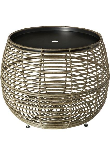 Rattan Yuvarlak Tepsili Sehpa, Meridyendukkan Kahverengi, 52X44X44 cm Iç-Dış Mekanda Kullanım