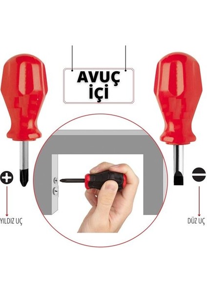 12+2 Adet High-Torque Avuçiçi Düz-Yıldız Uçlu Tornavida Seti