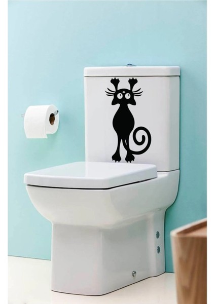 Kt Grup Eğlenceli Klozet Kapağı ve Banyo Sticker - Tırmanan Kedi