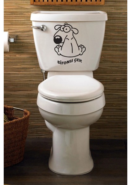 Kt Grup Köpek Klozet Kapağı Sticker Banyo Sticker Sifonu Çek Yazılı