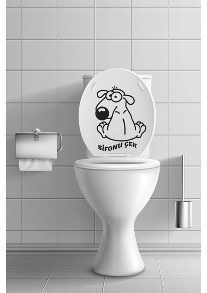 Kt Grup Köpek Klozet Kapağı Sticker Banyo Sticker Sifonu Çek Yazılı