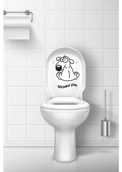 Kt Grup Köpek Klozet Kapağı Sticker Banyo Sticker Sifonu Çek Yazılı