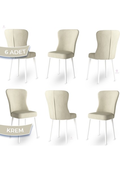 Concept Tita Serisi 6 Adet Mutfak Sandalyesi Metal Beyaz Ayaklı 1. Sınıf Babyface Kumaş