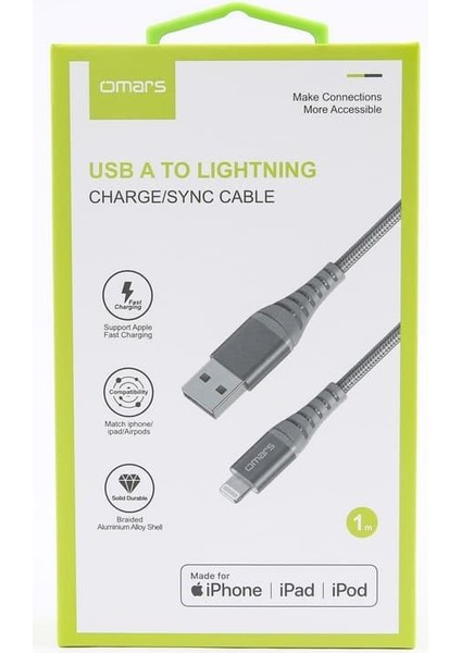 Mfı Lightning iPhone Hızlı Şarj ve Data Kablosu 1 Metre Gri