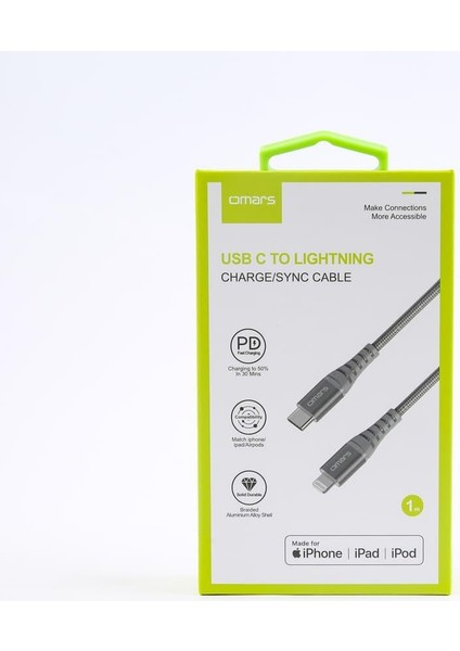 iPhone Type-C To Lightning Örgülü Hızlı Şarj ve Data Kablosu 1 Metre Gri