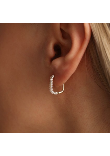 Taşlı Altın Halka Küpe Kare Form 1.5 cm fiyatları