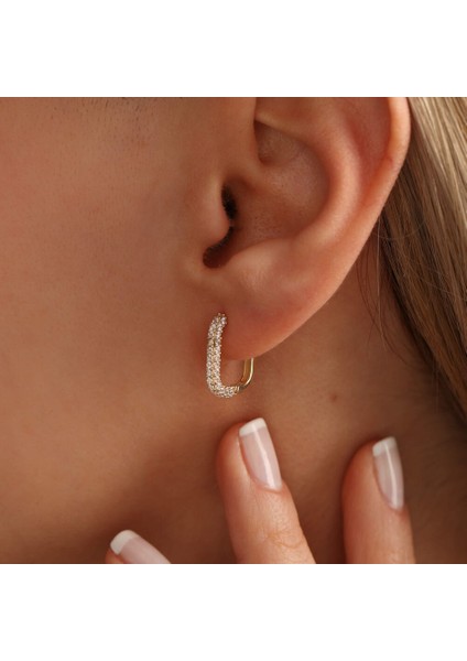 Taşlı Altın Halka Küpe Kare Form 1.5 cm modelleri