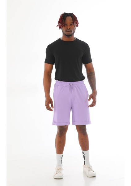 Erkek Regular Fit Duble Paça %100 Pamuklu Şort-Lila