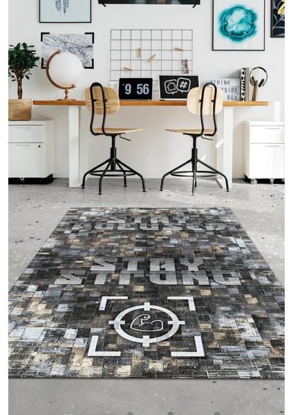 Koyu Renkli Halı Modern Kareli Özel Tasarım Ofis Halısı Dijital Geometrik Home Office Halı
