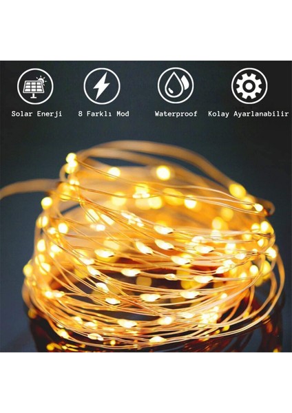 Noel Yılbaşı Ağacı Işığı Solar 100 LED Güneş Enerjili IP65 Bahçe Ev Parti Süsü Aksesuarı
