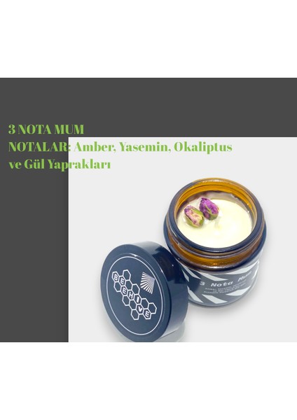 3 Nota Hediyelik Mum Doğal Aromatik Soya Mumu Esansiyel Amber Yasemin Okaliptüs Notları Kokusu