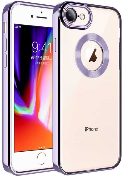 Apple iPhone 7 - 8 Kılıf 5d Kamera ve Lens Korumalı Plating Logo Cut Arkası Şeffaf Silikon Flay Case