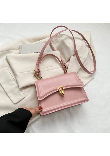 Bu Yıl Sade ve Popüler Olan Yeni Dokulu Tek Renkli Kilitli El Çantası (Yurt Dışından)