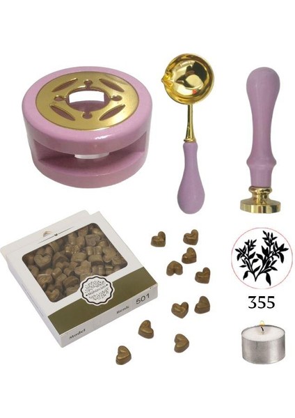 Davetiye Mum Mühürü Uygulama Seti Leylak Renk 355 Dal Yaprak