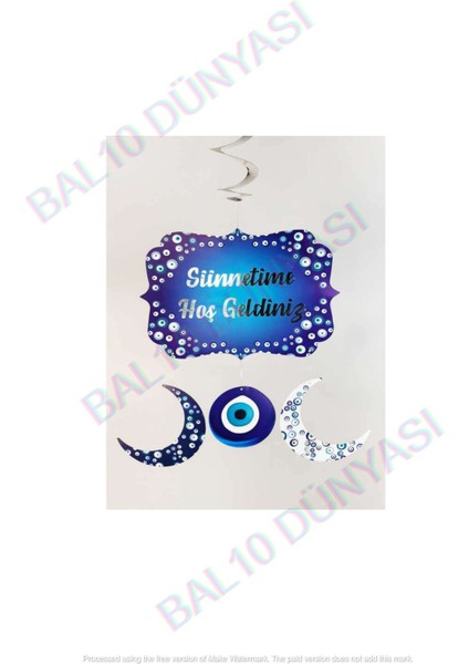 Sünnetime Hoş Geldiniz Kaligrafi Banner ve 4'lü Tavan Süsü