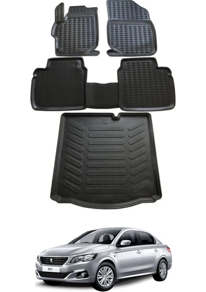 Peugeot 301 2012 3D Havuzlu Paspas Seti Yumuşak Kauçuk Siyah Renk 2 Parça