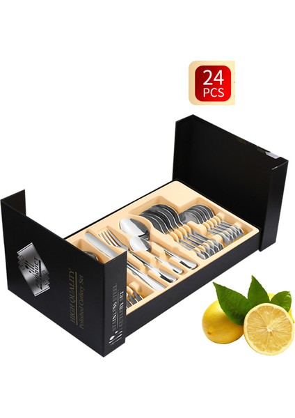 Paslanmaz Çelik Sofra 24 Parçalı Set Batı Biftek Bıçağı Çatal Kaşık Hediye Kutusu Sofra Seti (Yurt Dışından)