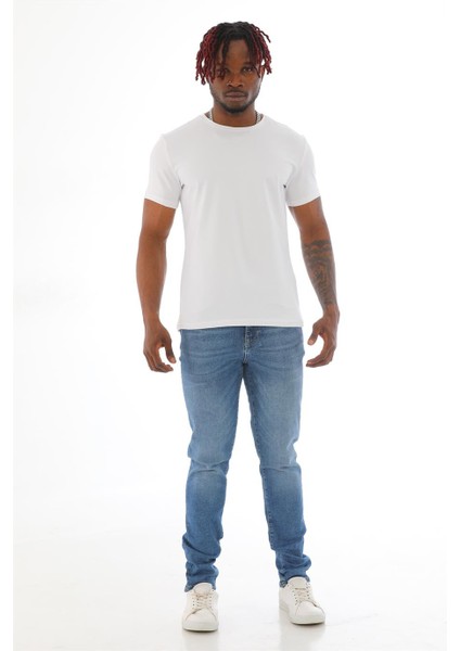 Erkek Slim Fit Pamuk Likra Basic Kısa Kol T-Shirt-Beyaz fiyatları