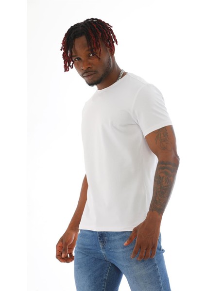Erkek Slim Fit Pamuk Likra Basic Kısa Kol T-Shirt-Beyaz modelleri