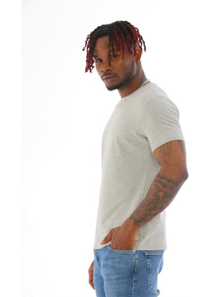 Erkek Slim Fit Pamuk Likra Basic Kısa Kol T-Shirt-Gri Melanj modelleri