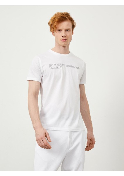 Bisiklet Yaka %100 Pamuk Slim Fit Baskılı Tişört